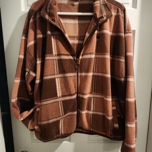 The Black Dog Brown Plaid Teddy Fleece Zip Jacket